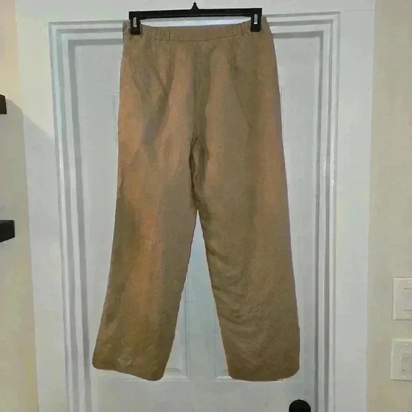 Chadwicks Womens Linen Wide Leg High Rise Pants Tan Brown Size 10P - Picture 2 of 10